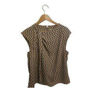 Worthington Blouse (caramel, dark navy, cream pattern, and purple pattern)